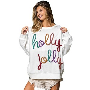 Coolmee Women's Santa Sweatshirt Christmas Sequin Print Crewneck Long Sleeve Pullover Sweatshirts Tops - 1 of 4