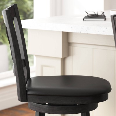 Gray Wash Walnut Crossback Swivel Bar Stool with Faux Leather Seat