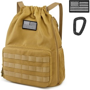 Water-Resistant Drawstring Backpack with Shoe Pocket, Tactical Sports Bag for Gym, Soccer, Basketball - 1 of 4