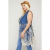 Slickblue Women's Lace Cardigan, Sleeveless & Printed Design, Long Silhouette Layer, Denim Blue Prints, 1XL-3XL - 4 of 4