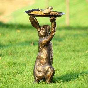 SPI Home Bunny's Best Friend Birdfeeder – 22" Tall Cast Iron Garden Sculpture with Bowl, Rustic Animal Outdoor Decor - 1 of 3