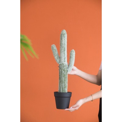 Maggift Artificial Plant Artificial Saguaro Cactus in Black Pot Indoor Outdoor Fake Plant for Home Office Living Room Decor, Green, 8"*5"*24.5"