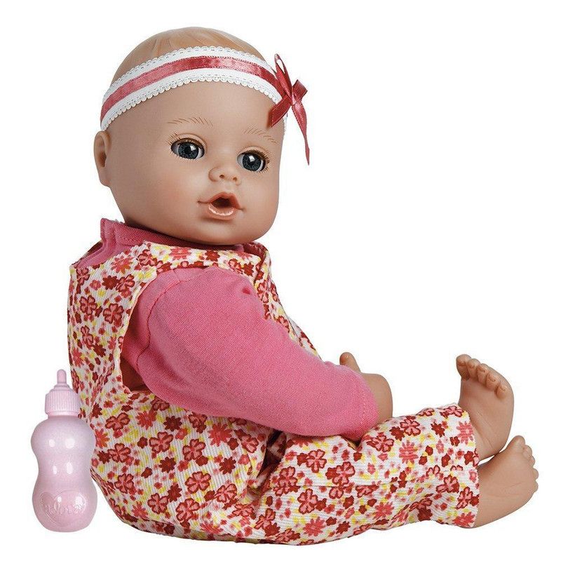 Adora Playtime Baby Flower Pink 13 inch Baby Doll with Floral Overalls, Bow Headband and Bottle, 3 of 8