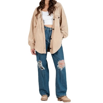 Women's Fleece Button Down Shacket - LUCCA