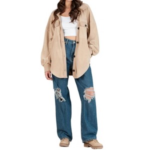 Women's Fleece Button Down Shacket - LUCCA - 1 of 4