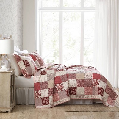 Laura Ashley 2pc Twin Celina Patchwork 100% Cotton Quilt Bedding Set Red — фото 6
