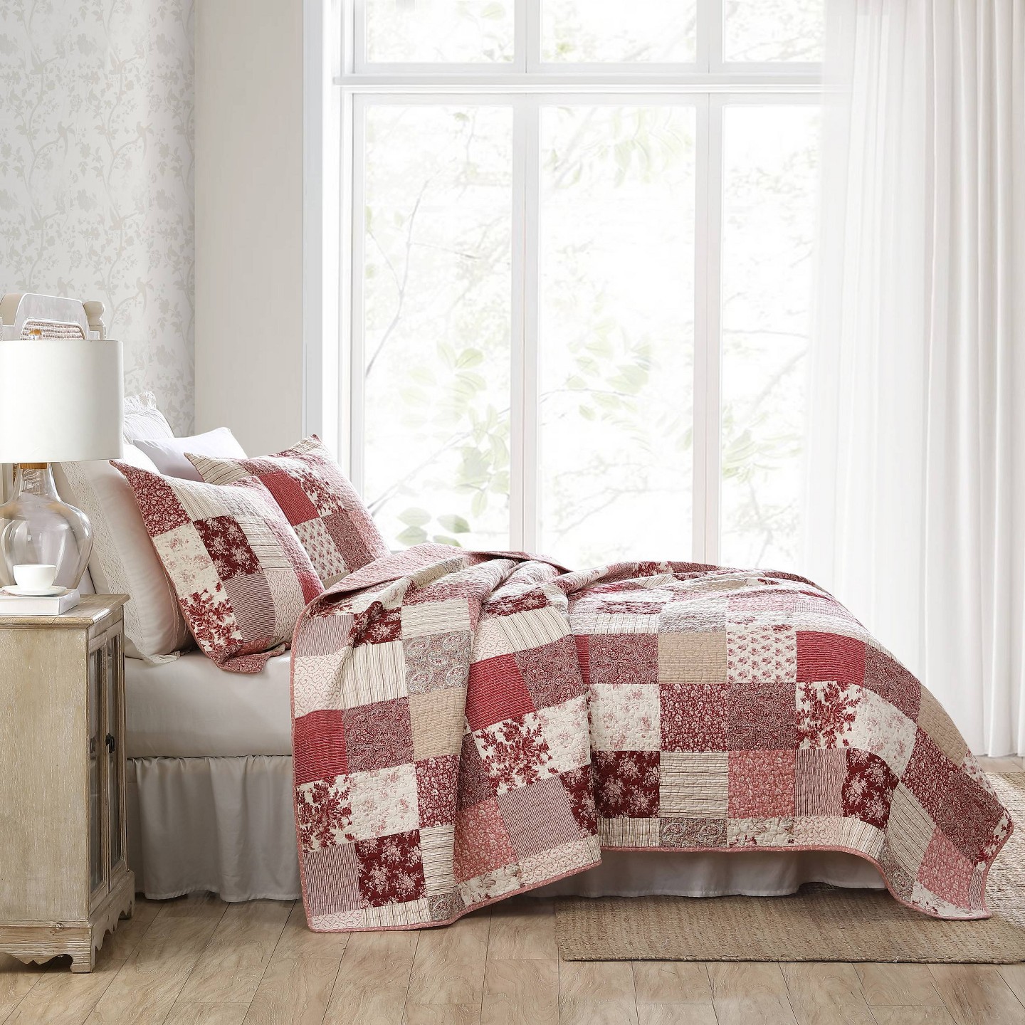 Постельное бельё Laura Ashley 2pc Twin Celina Patchwork 100% Cotton Quilt Bedding Set Red, цвет: Красный — фото 6