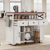 46.5'' Farmhouse Kitchen Island with Drape of Beads, Power Outlet, Rolling Kitchen Cart on Wheels with Drop Leaf - 2 of 4