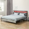 HOMCOM Bed Frame with Storage Headboard, Platform Bed Frame with LED Lights, Charging Station, Noise-Free & Easy Assembly, Cement Gray - 2 of 4