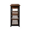 19" Solid Wood Rolling Kitchen Cart with Wine Rack and Drawer Dark Brown - Flora Home: Mobile Island Storage, 3 Shelves - 3 of 4