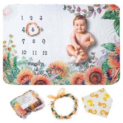 Zodaca Baby Milestone Fleece Blanket, Sunflower, Baby Gifts for Birthday 39.4” x 59”