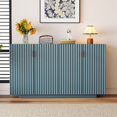 PAGED Buffet Cabinet with Adjustable Shelves, Retro Wave Design Fluted Sideboard Cabinet, 4 Fluted Doors Credenza Storage Cabinet, Pantry Cabinet