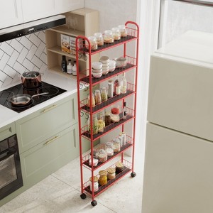KTMBDW 6 Tier Slim Storage Cart with Wheels, Metal Mobile Shelving Unit Organizer Utility Cart for Office Bathroom Kitchen Laundry Room Narrow Places - 1 of 4
