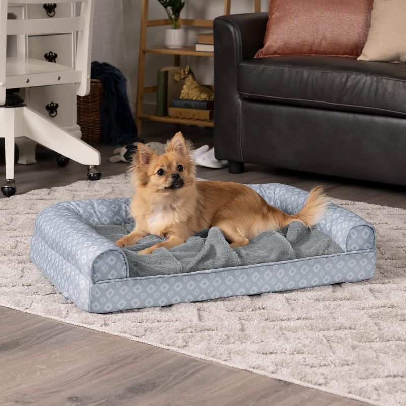 FurHaven Plush Fur & Diamond Print Nest-Top Cooling Gel Sofa Dog Bed, 3 of 4