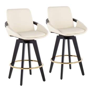 Set of 2 Cosmo PU Leather/Metal/Wood Counter Height Barstools Black/Gold/Cream - LumiSource