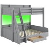Twin over Full Bunk Bed with Storage Shelves, LED Lights, USB Charging Station & Drawer – White/Gray - ModernLuxe - 4 of 4