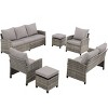 6 Piece Patio Conversation Set with Gray Wicker Sofa Chairs and Ottomans, Outdoor Sectional Furniture for Garden Balcony-Maison Boucle - 3 of 4