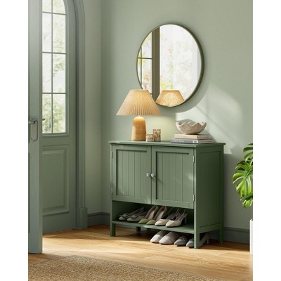 Forest Green 3-Tier Wooden Shoe Cabinet with Adjustable Shelves