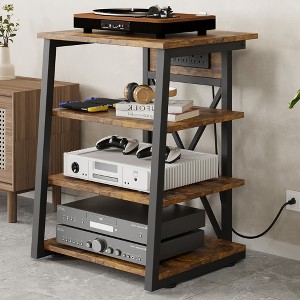 Whizmax AV Media Stand with Power Outlet, 4-Tier Media Console with Adjustable Shelf, Corner Audio Rack for Record Player, DVD, Game Console, TV Box - 1 of 4