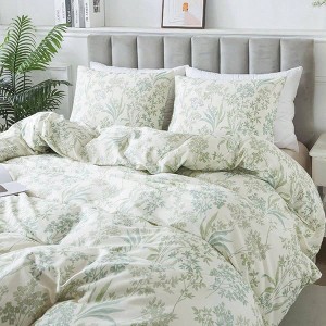 Queen Cotton Duvet Cover Set, Floral Botanical Bedding with Zipper Ties - 1 of 4
