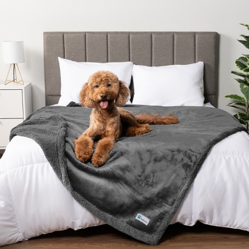 PetAmi Waterproof Dog Blanket for Bed Couch Sofa Cover Reversible Faux Shearling Fleece Pet Throw Gray Gray Faux Shearling X Large 80 x 60 Inches