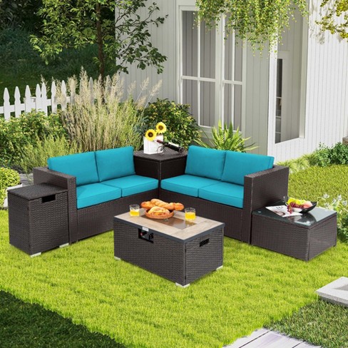 Garden sofa dining online set with fire pit