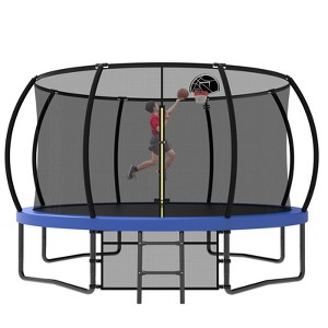 KWPZQEB Pumpkin Trampoline, Outdoor Kids Trampoline w/ Safety Enclosure & Ladder, Heavy Duty Jumping Mat w/ Basketball Hoop & Anti-Rust Coating - 1 of 4