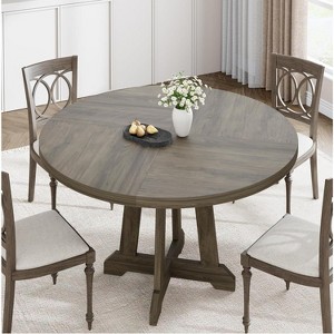 47 Inch Wood Round Dining Table for 4, Farmhouse Dinner Table with Wooden Top and Sturty Legs for Dining Room, Living Room(Table Only), Gray - 1 of 4