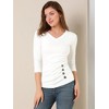 INSPIRE CHIC Women's V Neck 3/4 Sleeves Solid Knitted Buttons Decor Ruched Blouse - 3 of 4