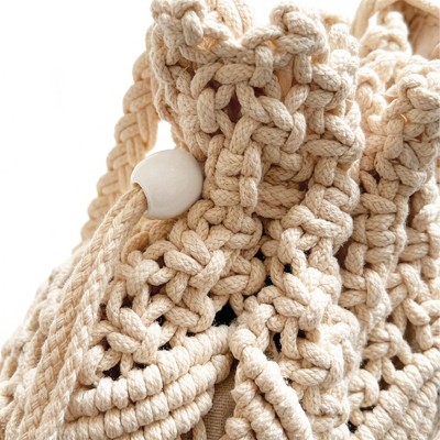 Сумки Alilang Macrame Bucket Bag Knotted Rope Handbag Drawstring Shoulder Bag Textured Woven Crossbody Style Lightweight Boho Purse - Light Beige — фото 5