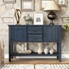 Gulches 48 in Navy Blue Rectangular Pine Console Table with 2 Drawers 2 Cabinets Bottom Shelf Iron Handles Distressed Finish - 2 of 4