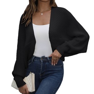 Women's Sweater Cardigans Long Sleeves Open Front Shrug Short Knit Casual Jackets Black XL - 1 of 4
