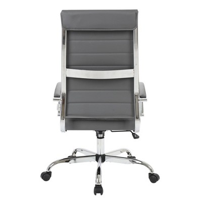 Luxury Gray Leather High-Back Swivel Office Chair with Metal Base