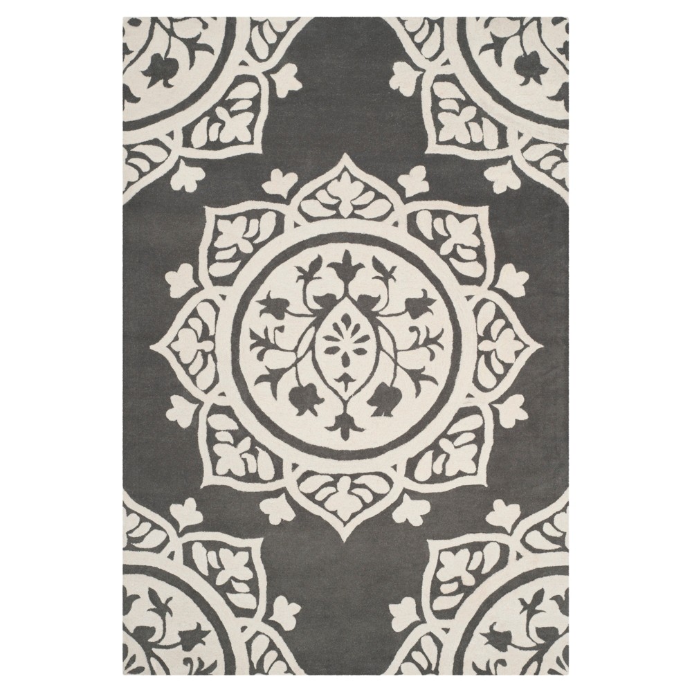 6'x9' Medallion Tufted Area Rug Dark Gray/Ivory - Safavieh