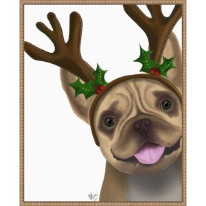 Amanti Art 23"x28" French Bulldog Antlers 2 by Fab Funky Framed Canvas Wall Art Print - 1 of 4