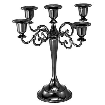 Unique Bargains Home Decor Wedding Birthday Party Candelabra Candle Holders 5 Arm Metal Candlestick Silver
