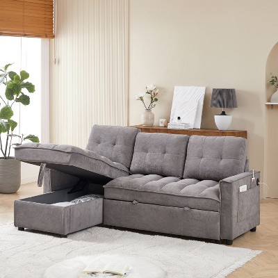 NicBex Couches for Living Room Pull-out L-Shaped Sectional Sofa Bed Comfy Reclining Sofa with charging ports and Storage