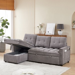 NicBex Couches for Living Room Pull-out L-Shaped Sectional Sofa Bed Comfy Reclining Sofa with charging ports and Storage - 1 of 4