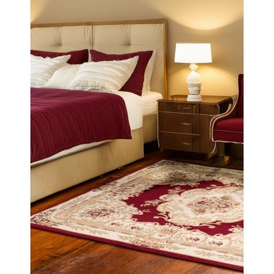 Elegant Versailles Red Square Synthetic Rug, 6'x6', Stain-Resistant