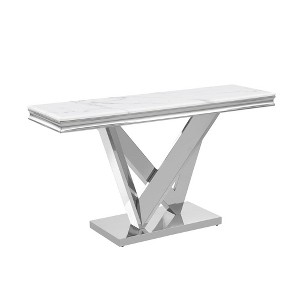 Best Master Furniture,Blythe Stone Marble Laminate Silver Sofa Table - 1 of 3
