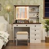 Tangkula Farmhouse Vanity Set w/ Mirror and Lights Dressing Table & Chair Set - 3 of 4