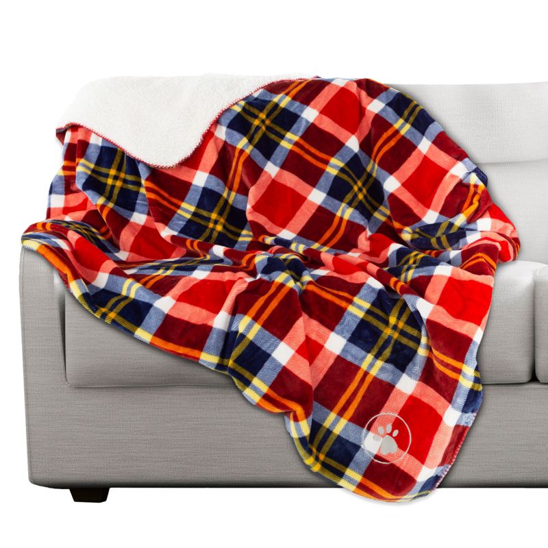 Waterproof Pet Blanket - 50x60 Reversible Plaid Throw Protects Couch, Car, Bed from Spills, Stains, or Fur - Dog and Cat Blankets by Petmaker (Red), 1 of 9