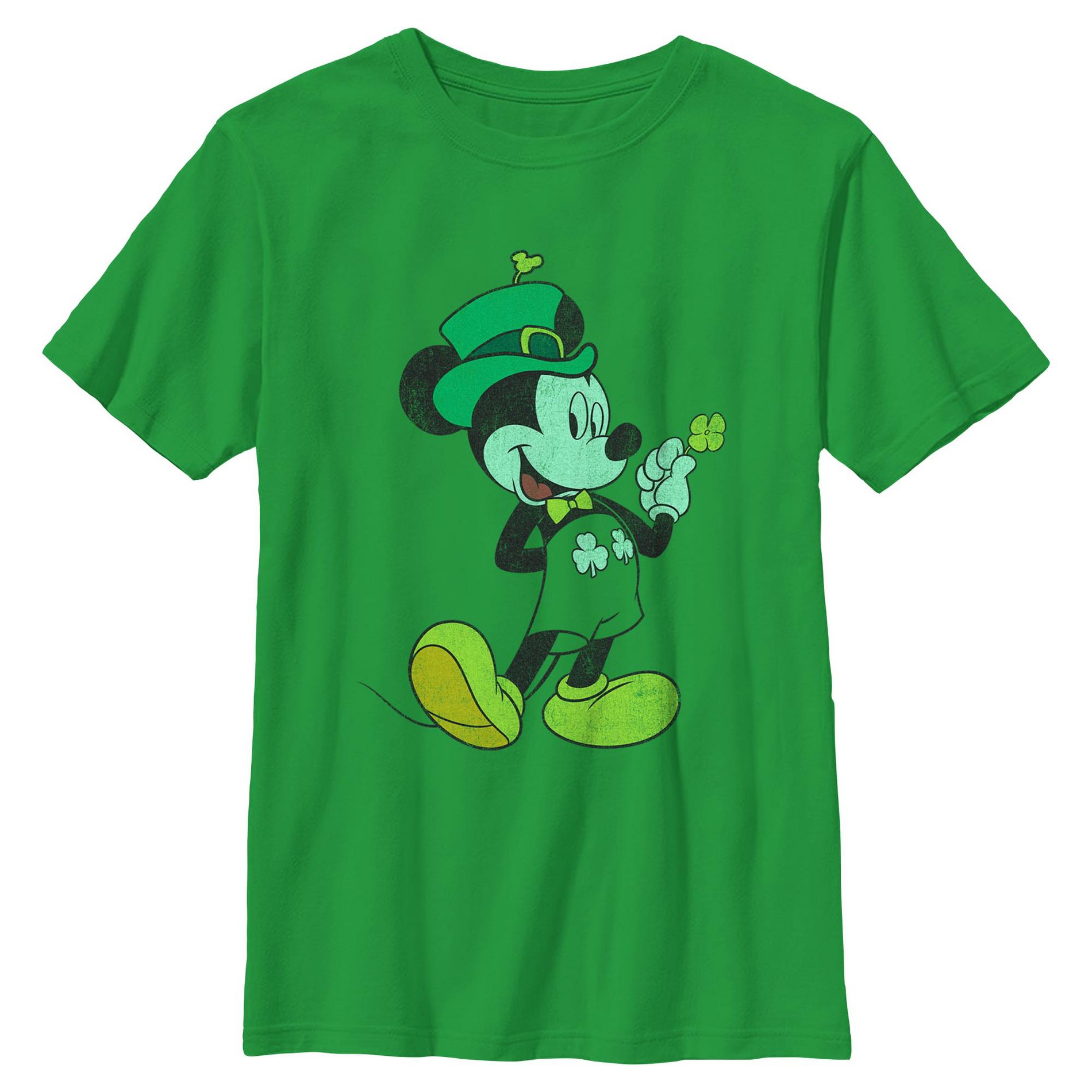 Boy's Mickey & Friends Lucky Leprechaun Pose  T-Shirt - Kelly Green - Large