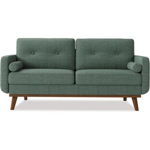 65" Loveseat Sofa, Button Tufted Upholstered Furniture, Comfortable Cotton Linen, for Bedroom Office Apartment, Living Room, Beige - 1 of 4