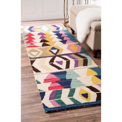 Multicolor Geometric Hand Tufted Wool Runner Rug 2'6" x 6'
