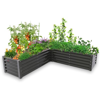 Cesicia 74x74x18 in White L-shaped Raised Garden Bed