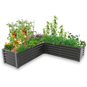 Cesicia 74x74x18 in White L-shaped Raised Garden Bed - 1 of 4
