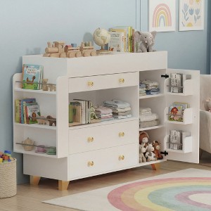 modern changing dresser 47" Wide 5-Drawer Dresser and Changing Table for Nursery, Modern Kids'  Bedroom Chest of Drawers