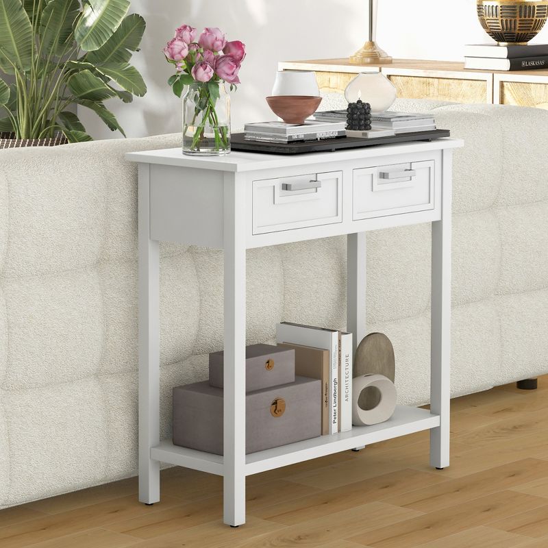 Tangkula Narrow Console Table with Drawers Retro Accent Sofa Table w/ Open Storage White, 3 of 11