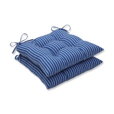 2pk Resort Stripe Wrought Iron Outdoor Seat Cushions Blue - Pillow Perfect